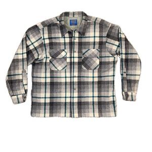 Vtg Pendleton Men’s Size XL Wool Loop Collar Board Shirt Button Up Green Gray US